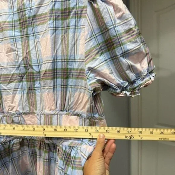 Hill House Sabrina Nap Dress in Spring Plaid Blue Pink Cottagecore Farmhouse M • - Picture 9 of 12